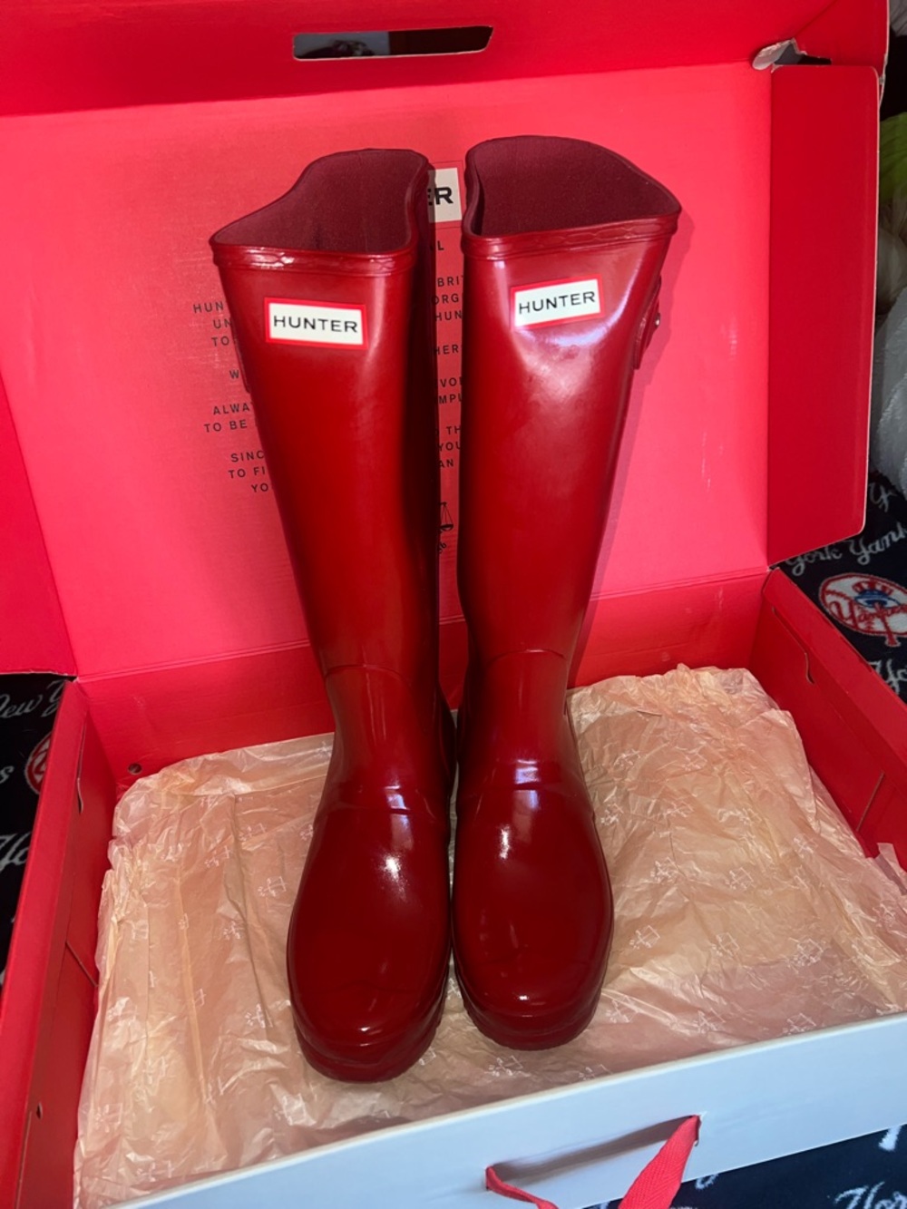 Hunter Gloss Red Tall Rubber Rain Boots